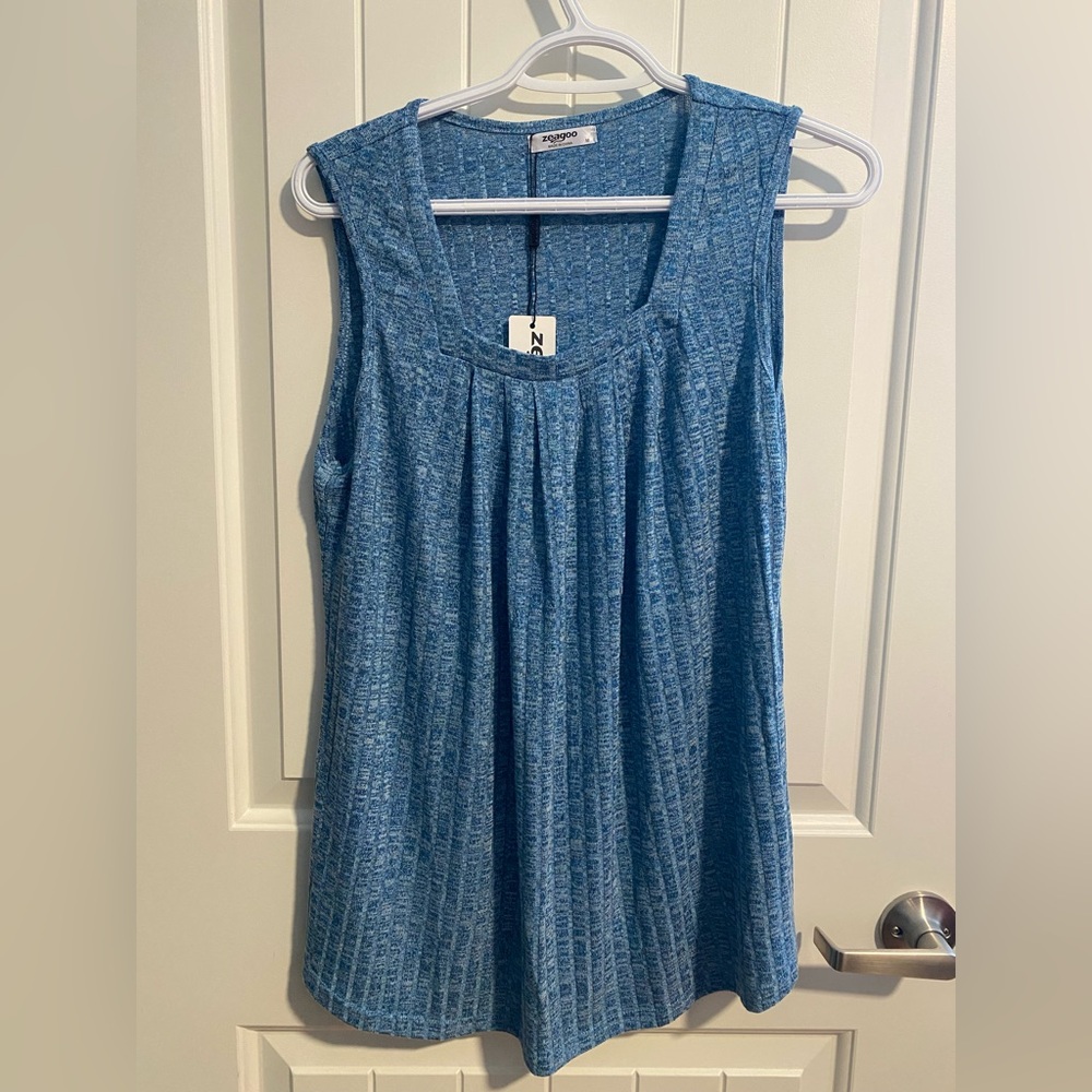 Zeagoo Textured Blue Sleeveless Top